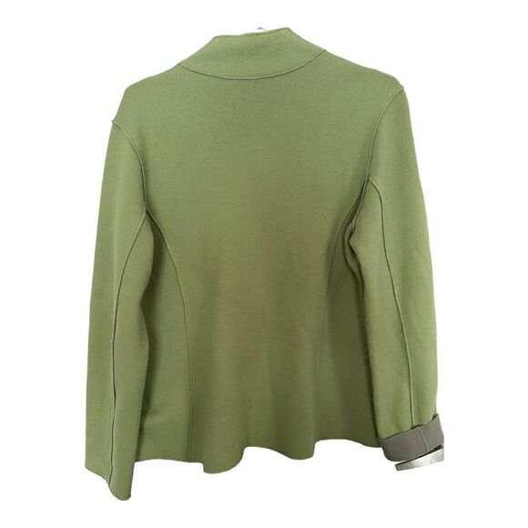 EILEEN FISHER | Merino Wool Doubleknit Button Front Cardigan Green Gray | M - Picture 4 of 11